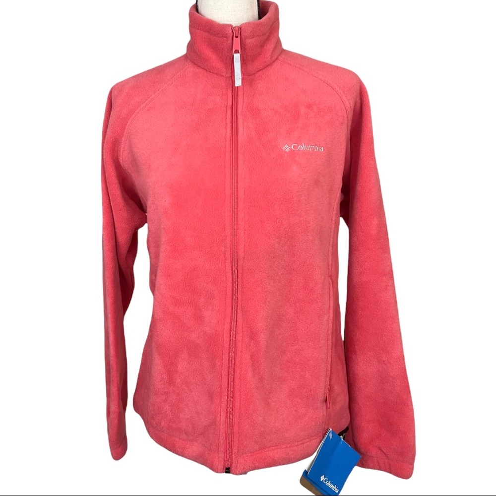 SOLD! Columbia June Lake Sweater Pink Salmon Full Zip Mock Neck Sweater Small